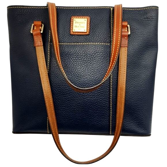 Dooney Bourke Blue Pebbled Leather Tote Shoulder Bag Red Lining Dust Cover Purse - Picture 1 of 12